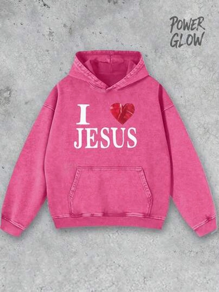 I Love Jesus Jesus Tee Men's Graphic Hoodie - Casual Sports Washed Hoodie Fall Winter Fashion Long Sleeve Hoodie 400g Cotton Blend Pocket Machine Washable, Soft And Slightly Stretchy