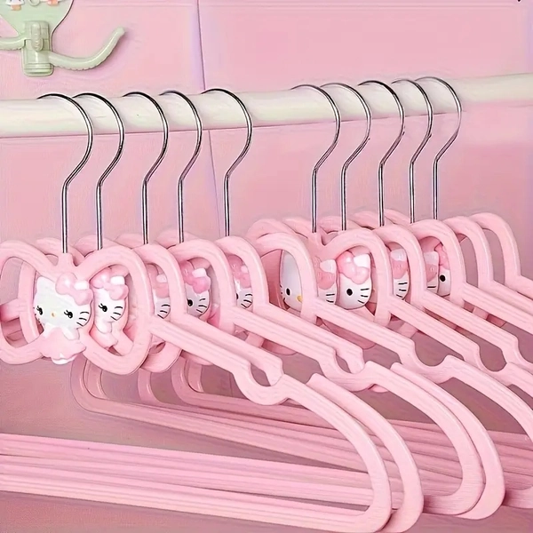 Sanlio KT Cat-Themed Clothes Drying Rack & Hanger with Heart Bow - Pink Anti-Slip Plastic Suitable for Home, Room,, Dorm - Space-Saving Hanging for Towels, Coats, Blouses