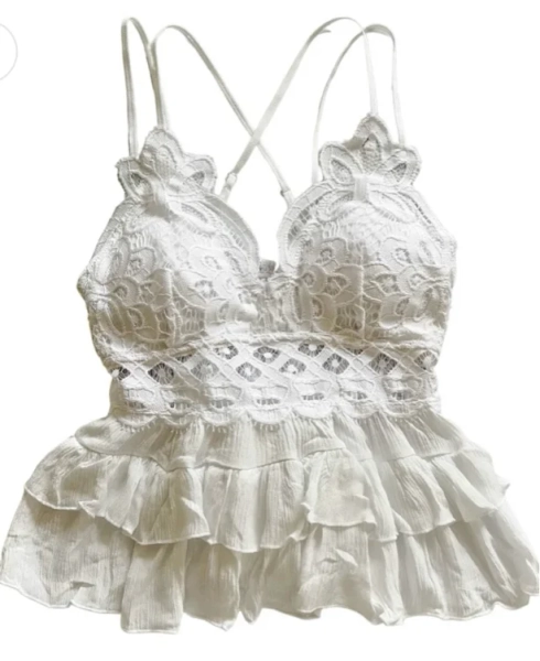 White Lace Ruffled Tank Top