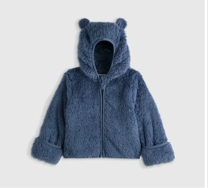 Recycled Sherpa Fleece Bear Jacket - Baby in Vintage Blue