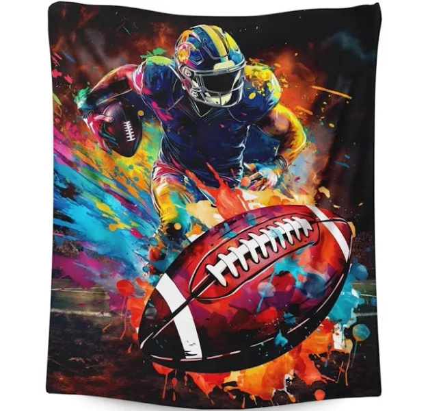 Football Blanket Gifts for Kids Boys, 50x40 Inches Small Soft Fuzzy Warm Football Stuff Throws Flannel Blankets for Sports Team Players Couch Travel