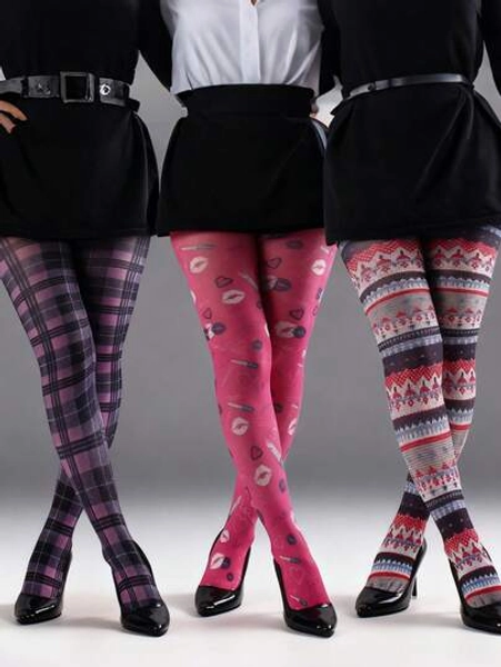 1pc Women's Thin Pantyhose Tights, Plaid Rainbow Rose Lipstick Print Tights, Suitable For Daily Wear, Parties, Performances And Gifts, Spring/Autumn, Cozy