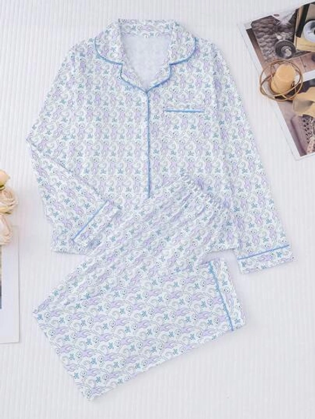 2pcs Women Casual Gag Print Long Sleeve Top And Elastic Waist Pants Sleepwear/Loungewear Set, Suitable For Autumn, Winter & All Seasons, Two Pieces Pajama Set, Fall Clothes