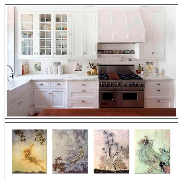 Fairy  Kitchen Tiles, Four Arthur Rackham Fairies