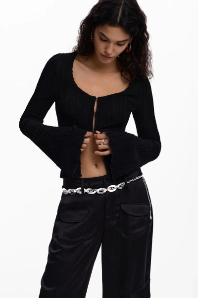 DESIGUAL maglietta con bottoni automatici e laccetto nero da donna I Desigual.com