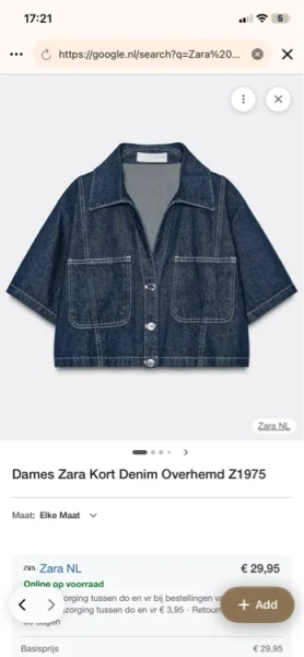 Dames Zara Kort Denim Overhemd Z1975