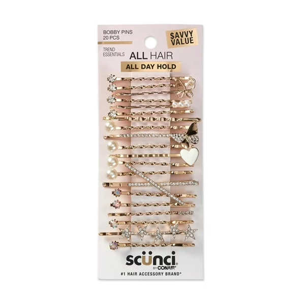 Scunci Value Pack Bobby Pins, Gold, 20 Count