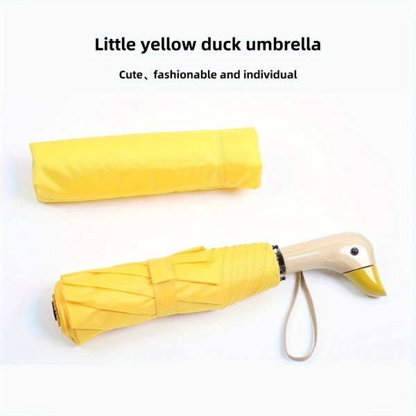 ⭐️Small Yellow Duck/Three-fold 8-rib Folding Umbrella/Duck-shaped Umbrella/Wooden Handle/Family-use Umbrella/Christmas/Halloween/New Year Gift