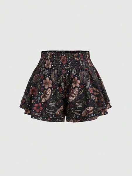Fairycore Summer Country Boho Wear Plus Size Women Botanical Print Casual Shorts