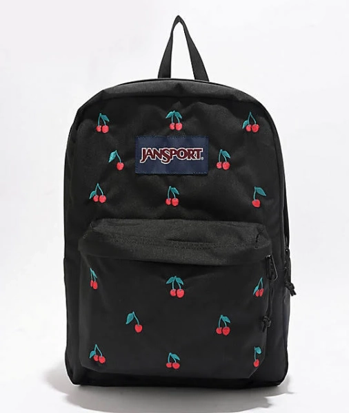 Jansport Superbreak Plus Embroidered Cherry Black Backpack