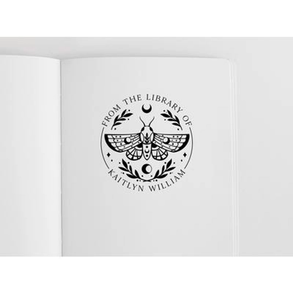 Moth Butterfly Library Stamp | Book Plate Stamp | Rubber Stamp or Self Inking Stamp | Design: STL072
