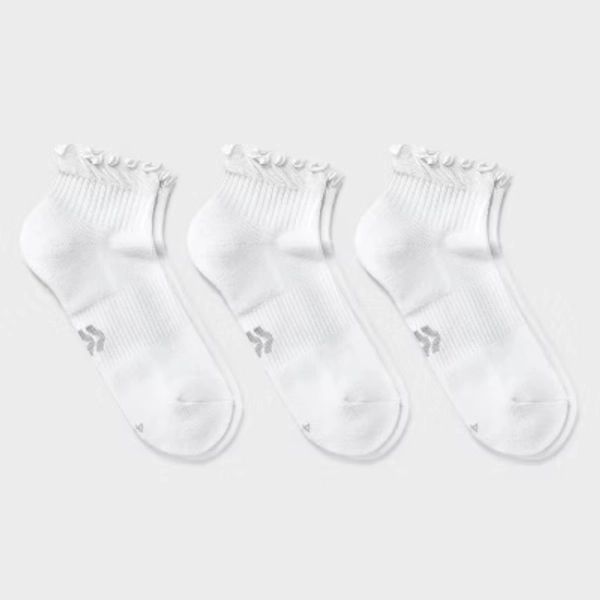 Women's Cushioned Ruffle 3pk Ankle Socks - All In Motion™ White 4-10: Arch Support, Knit Midweight