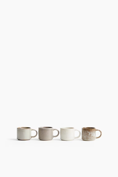 4er-Pack Espressotassen aus Steingut - Beige