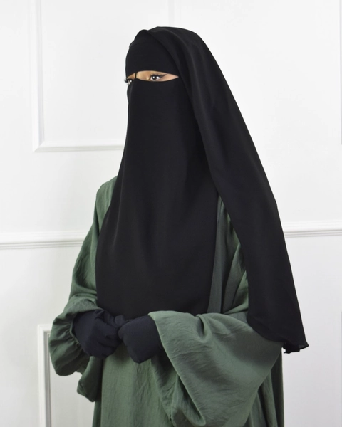 2 Layer Niqab Rounded Medium with Nose String - Black - Ina Collection