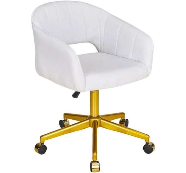 VECELO Fabric Accent Chair with Gold Base Adjustable Height Vanity Chair with 360° Wheels