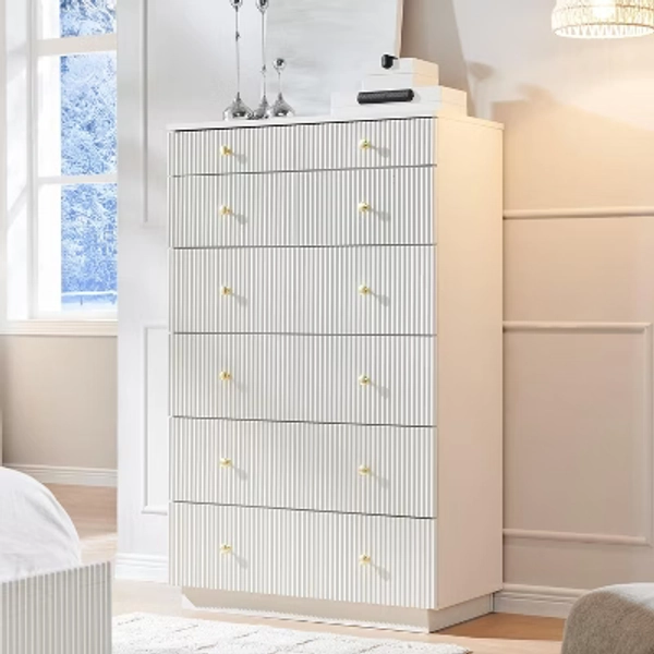 Fluted 7 Drawer Dresser for Bedroom, 48" Tall Modern Wood Chest of Drawers, Dresser Storage Organizer for Living Room, Hallway, White