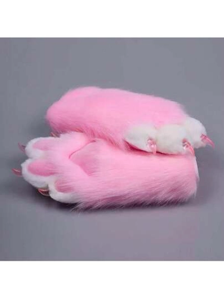 A Pair Of Adorable Plush Animal Paws With Furry Material And Claw Tips. Thick, Warm, And Cold-Resistant, Perfect For Halloween And Christmas Cosplay And Themed Parties. - Hand Washable