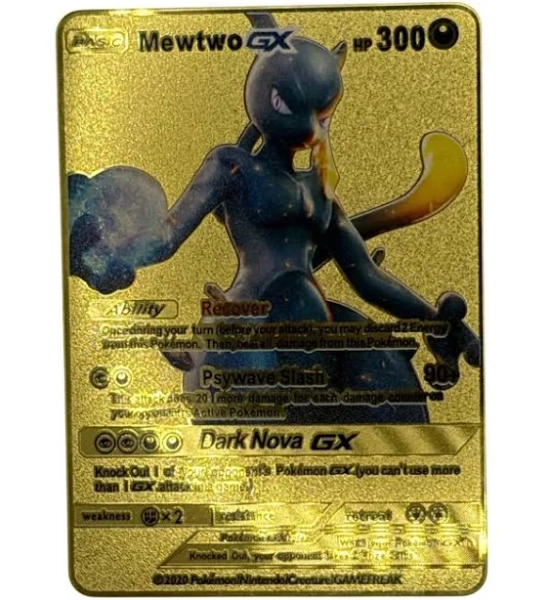 Mewtwo Gx Pokémon Card (gold Metal-fan Art)
