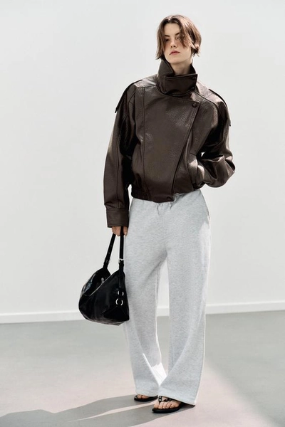 PANTALON EN MOLLETON BASIQUE DROIT À BAS AJUSTABLE - Gris chiné - S