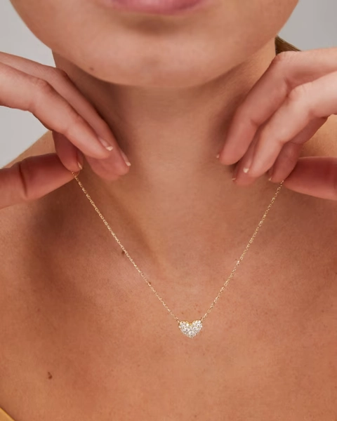 Ari Silver Pave Crystal Heart Necklace in White CZ