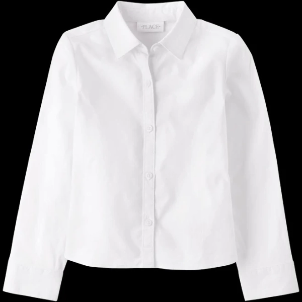 The Children's Place Girls' Uniform Long Sleeve Poplin Button Down Shirt