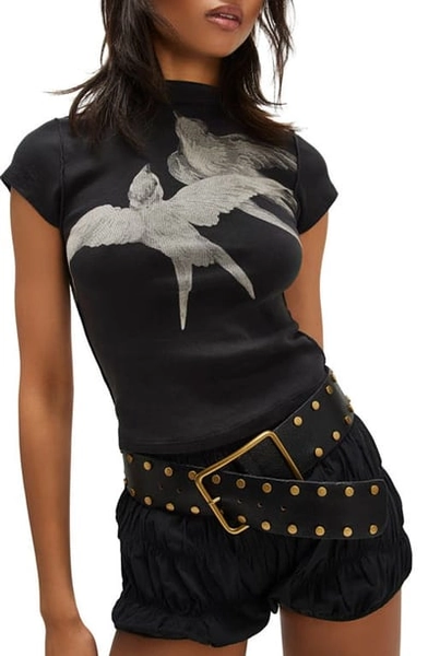 Free People Birds in Flight Cotton T-Shirt in Black at Nordstrom, Size X-Large