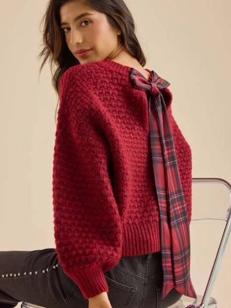 Altar'd State Betty Plaid Bow Sweater