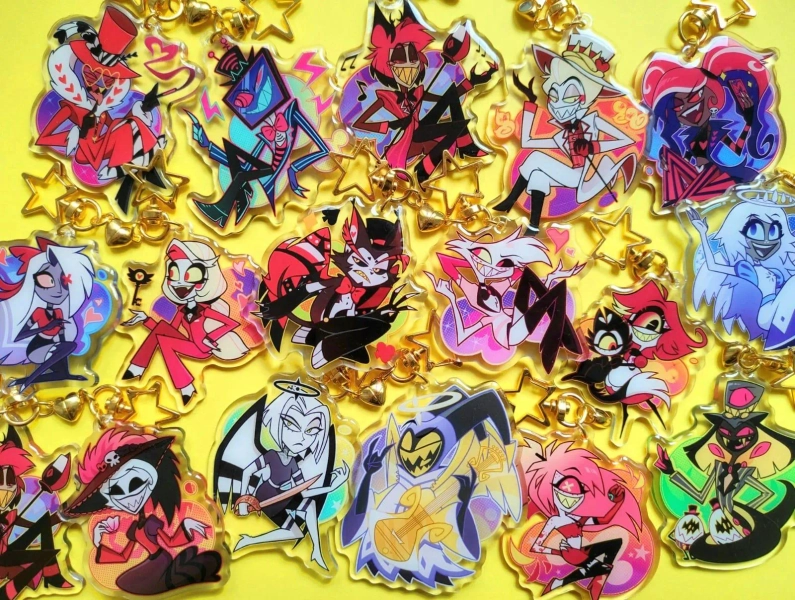 LAST CHANCE! Hazbin Hotel Acrylic Epoxy Keychains Alastor Charlie Vaggie Angel Dust Husk Husker Lucifer Vox Valentino Sr.Pentius Niffty Adam
