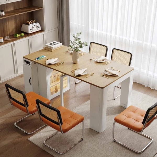 Table de cuisine extensible sur roulettes, îlot mobile multifonction avec prises USB, table haute convertible en desserte ou bar | Leroy Merlin