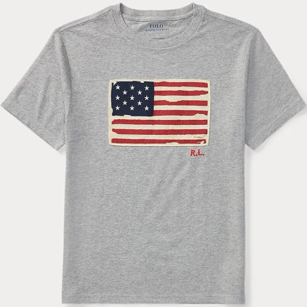 Ralph Lauren Flag Cotton Jersey Men Tee - Andover Heather