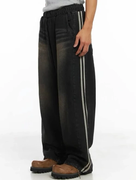 LEWKIN Men's Track Wide Leg Jeans