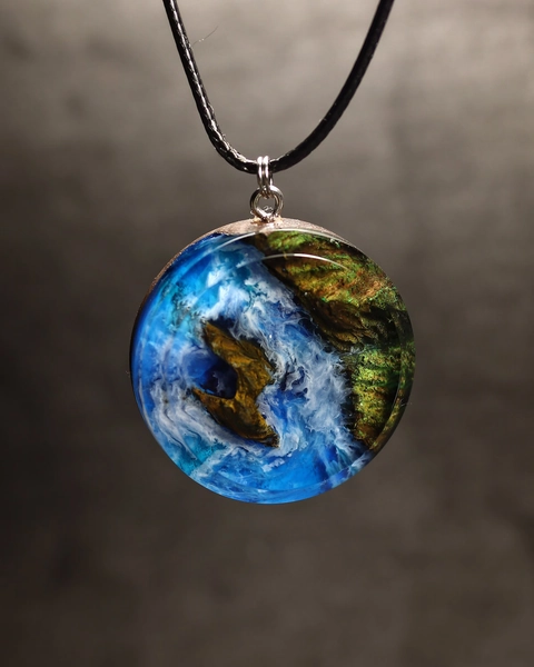 Wood resin pendant Landscape pendant Sea necklace Resin wood pendant