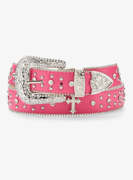 Hot Pink Cross Bling Western Belt