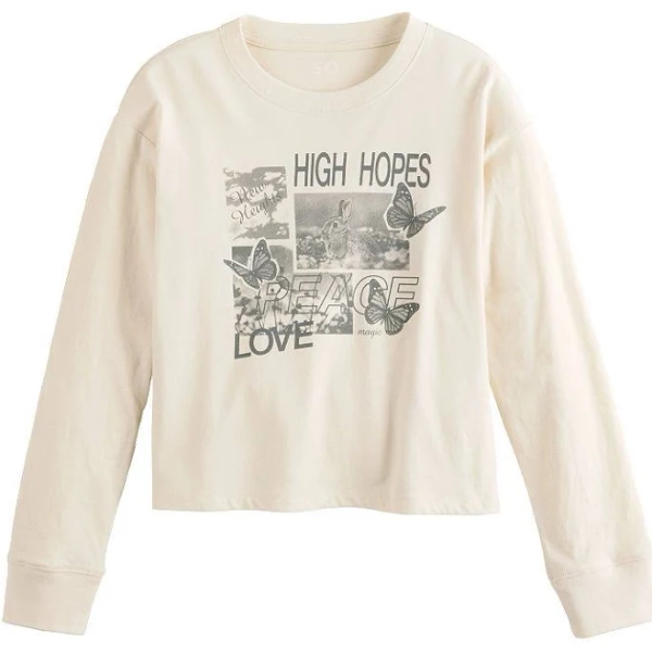 Girls 6-20 SO Long Sleeve Boxy Graphic Tee in Regular & Plus Size, Girl's, Size: Small(6/7), High Hopes And Love