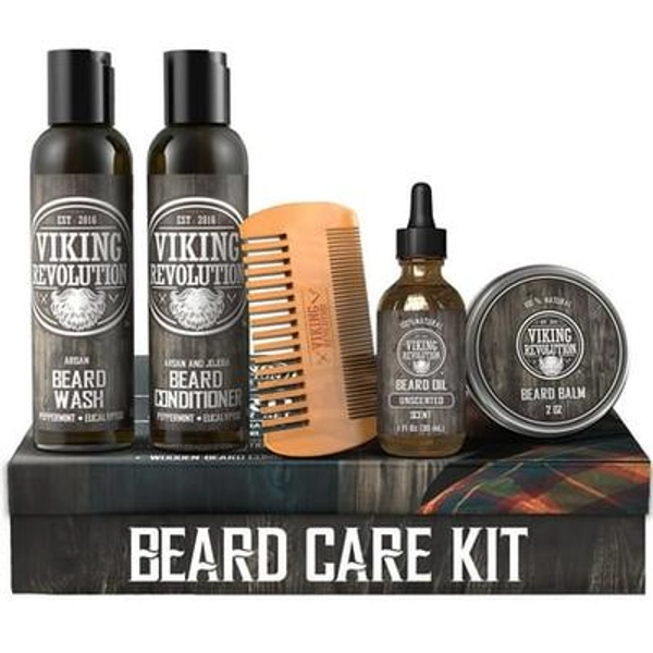 Viking Revolution - Beard Care Kit with Beard Wash & Conditioner Oil Balm and Comb - Classic