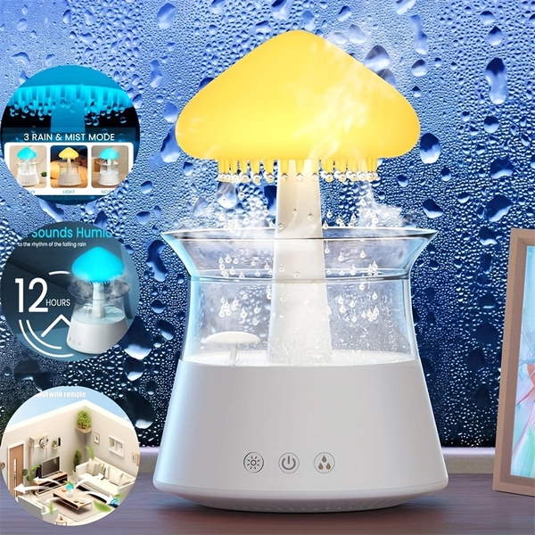 Single Rain Lamp Cloud Humidifier That Produces Water Drip Sounds for Sleep, Featuring a Mushroom Design with a Waterfall Effect And 7 Color LED, Suitable for Use on a Desk in a Bedroom Or Office, Perfect As a Christmas Gift