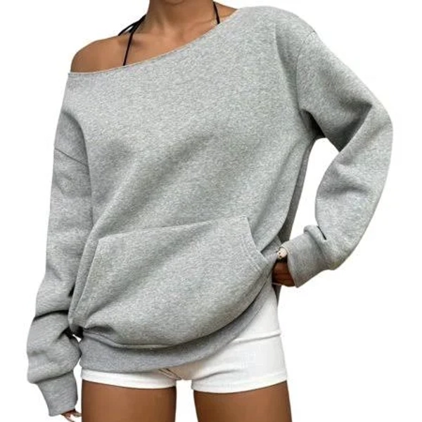 Women's Off-the-Shoulder Oversized Fleece Sweatshirt with Pocket