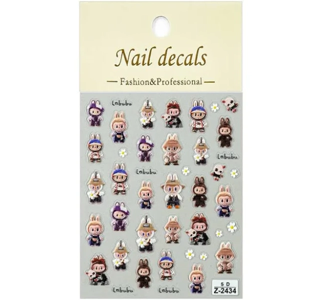 Labubu Cartoon Stickers | 105pcs, No Repeat, Gifts for Kids 3D Nail Decals
