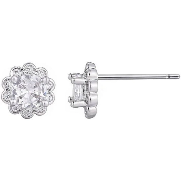Adornia Women's Silver Plated Cubic Zirconia Floral Halo Stud Earrings