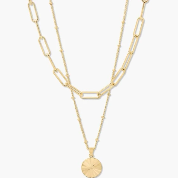 Brook and York Gold Circle Sunburst Necklace & Chain Layering Set