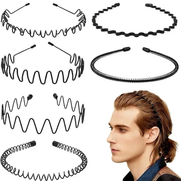 LERNOU Unisex Black Wavy Hair Bands