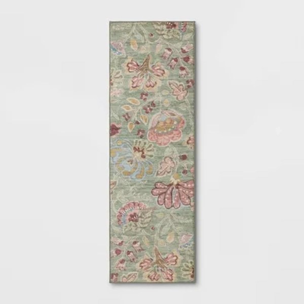 28"x84" Floral Memory Foam Runner Rug Sage Green - Threshold™