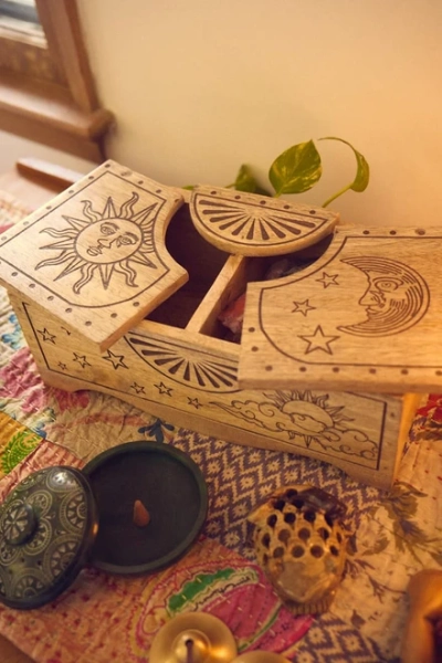 Celestial Swivel Divided Wooden Storage Box