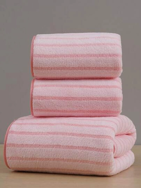3/1pc Coral Fleece Absorbent Striped Bath Towel/Washcloth, Soft Quick-Dry Coral Fleece Face Towel, Super Absorbent Microfiber Shower Towel, Suitable For Bathroom, Pool, Gym, Beach