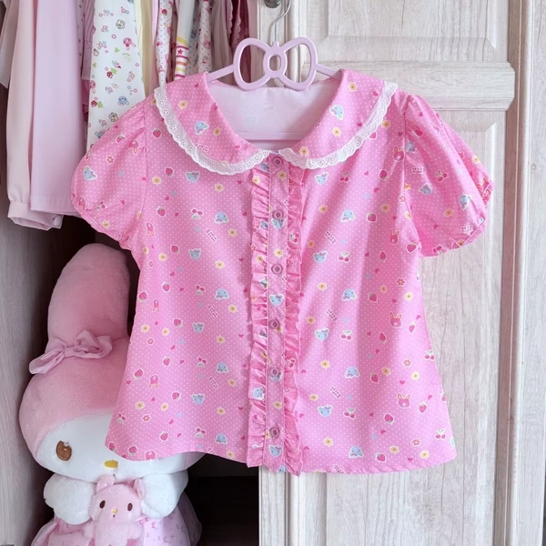 Japanese Cute Full Print Cartoon Mp Peter Pan Collar Puff Short Sleeve Shirt Summer New Sweet Girl Short Top Camisas De Mujer - AliExpress 200000345