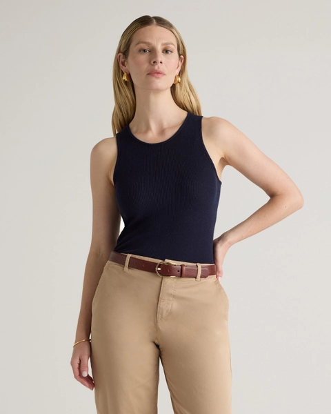 Featherweight Cashmere Ribbed Tank in Deep Navy