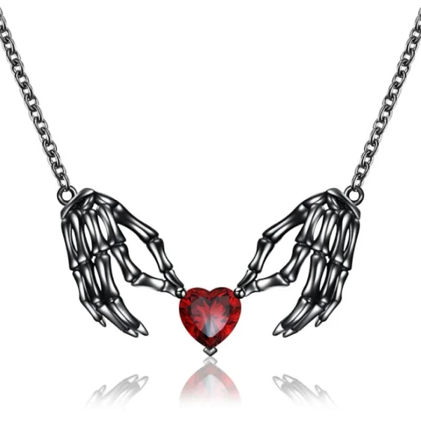 Gothic Bat Wing Heart Resin Necklace