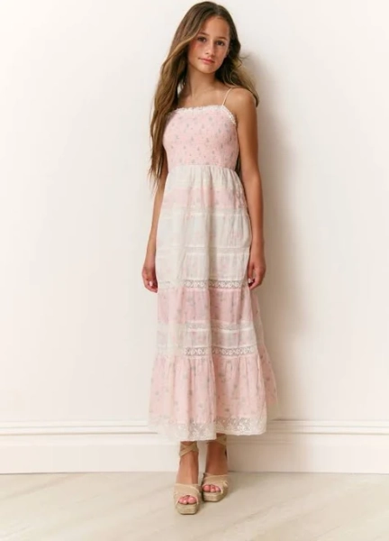 LoveShackFancy Girls Melander Mixed Print Maxi Dress