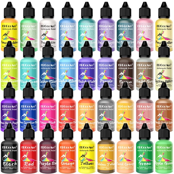 Airbrush Paint Set - 36 Colors Ready to Spray Airbrush Kit with 2 Cleaning Brush, Water Based Acrylic Air Brush Paint for Artists, Plastic Models - 1fl.oz