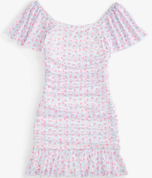 Jules Big Girls Ruched Flutter-Sleeve Mesh Dress